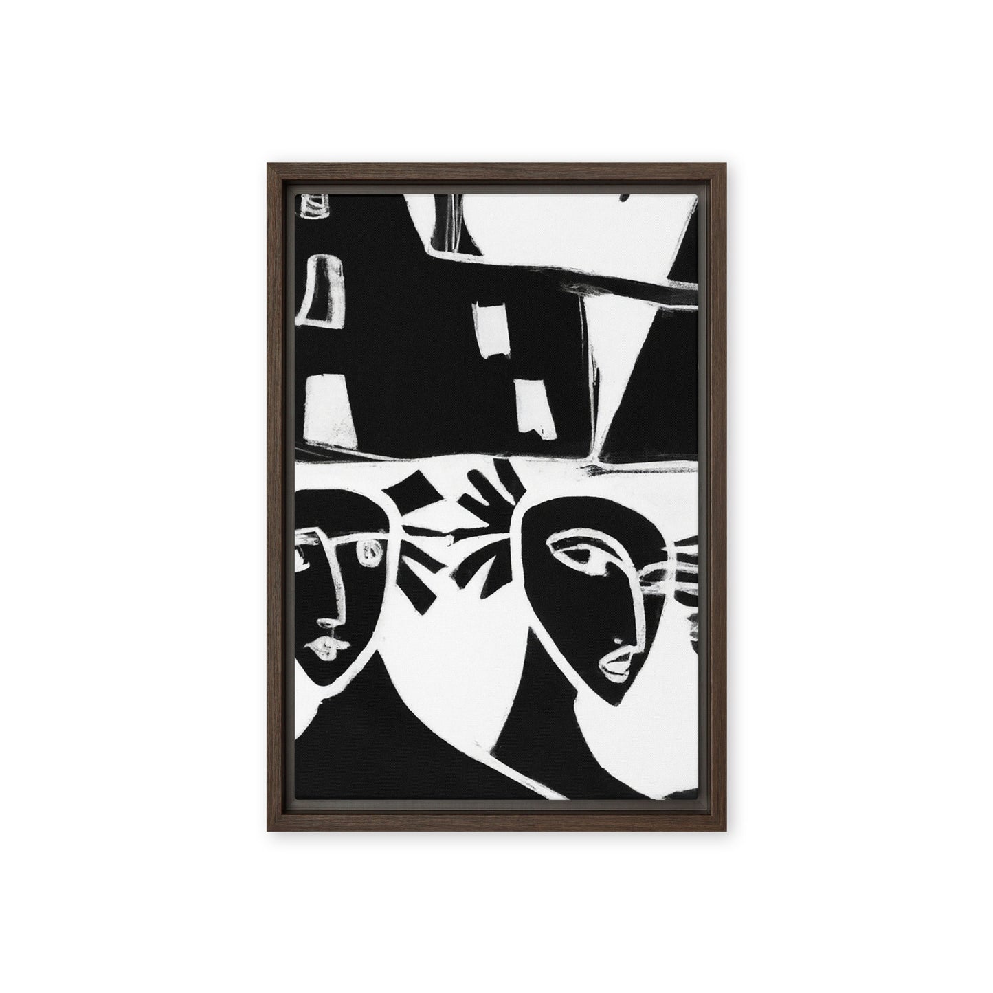 Black homes in white world Framed canvas