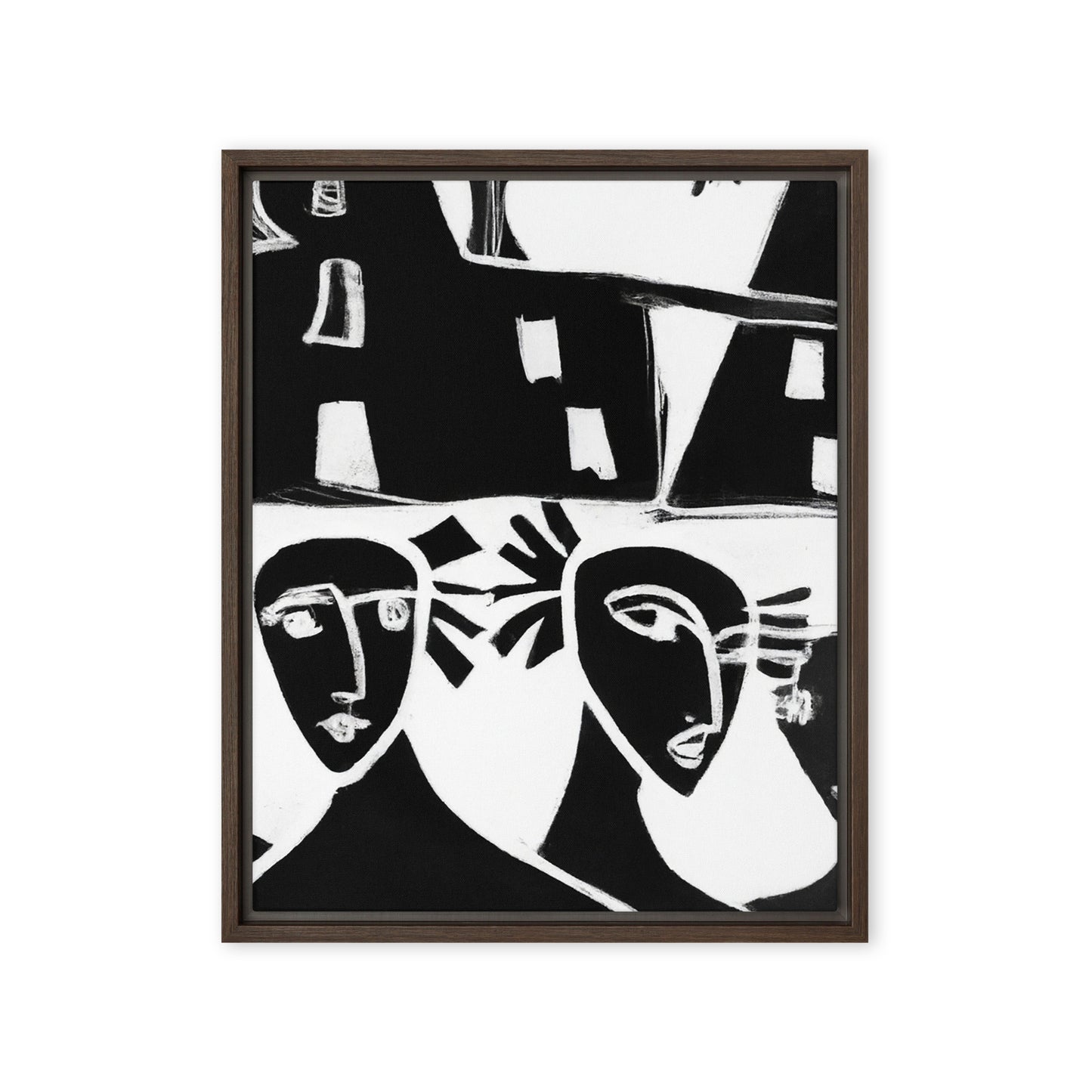 Black homes in white world Framed canvas